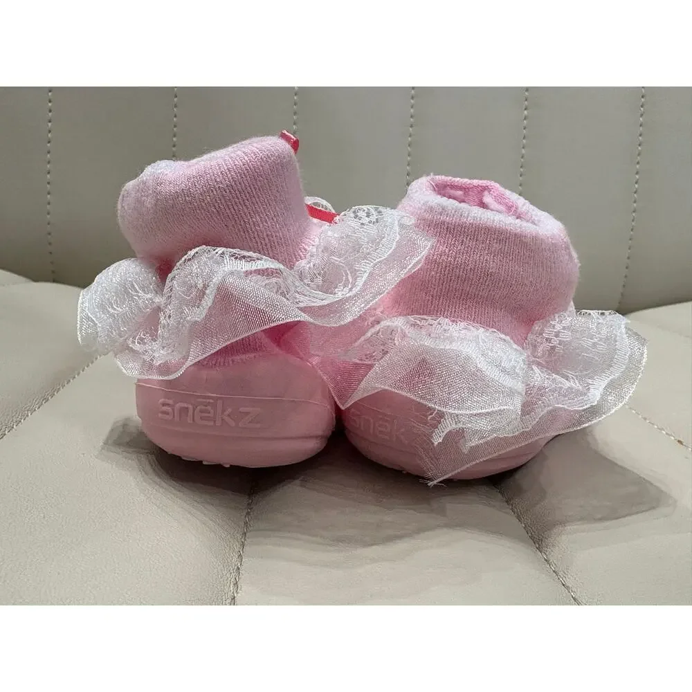 5/$15 Pink Polka Dot Sock Shoes - Nuby Snekz - 115/21.5